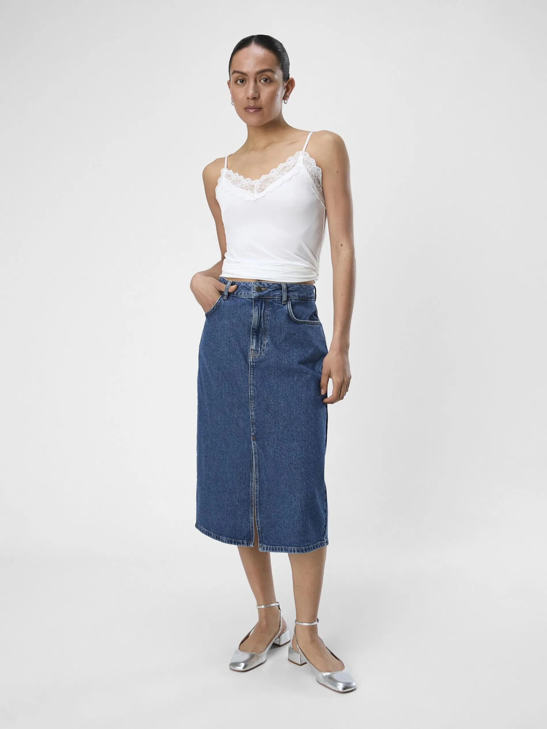 DENIM MIDDELLANGE ROK