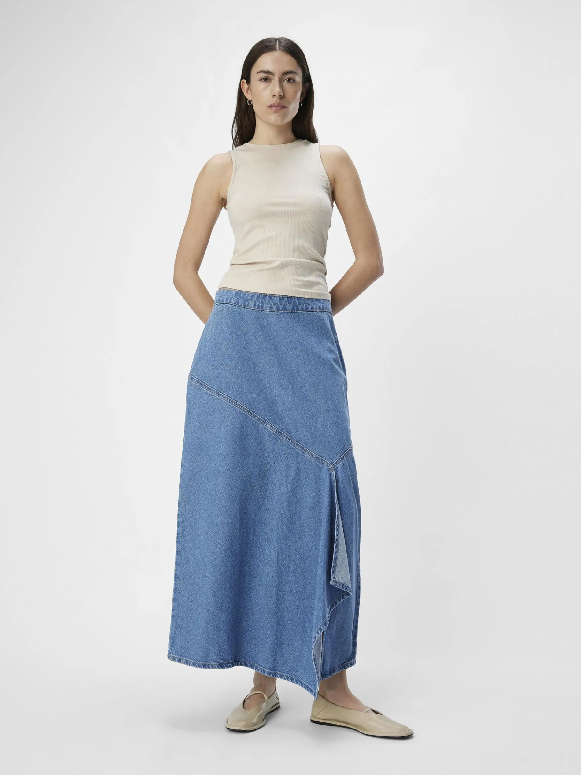 DENIM MIDDELLANGE ROK