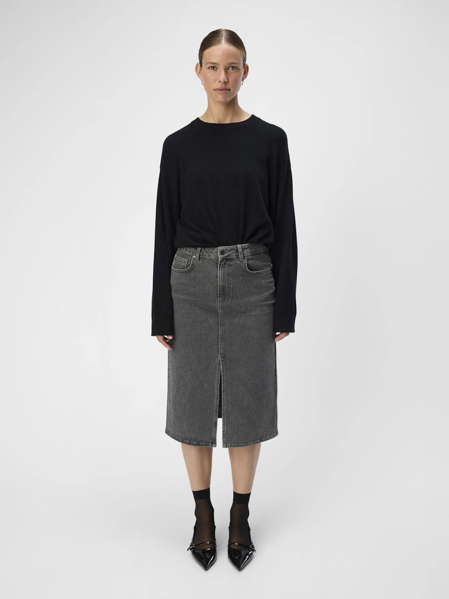 DENIM MIDDELLANGE ROK